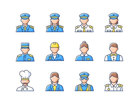 Cruise and hotel staff RGB color icons set For Discount