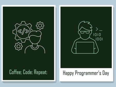 World programmer day postcards with linear glyph icon set For Discount