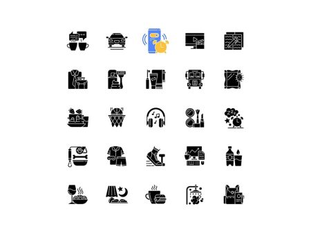 Everyday routine black glyph icons set on white space Online