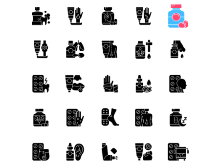 Medical treatment black glyph icons set on white space Online Hot Sale