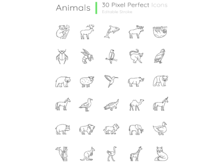 Animals pixel perfect linear icons set on Sale