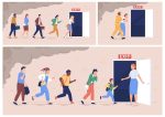 Evacuation from building color vector illustrations set For Cheap