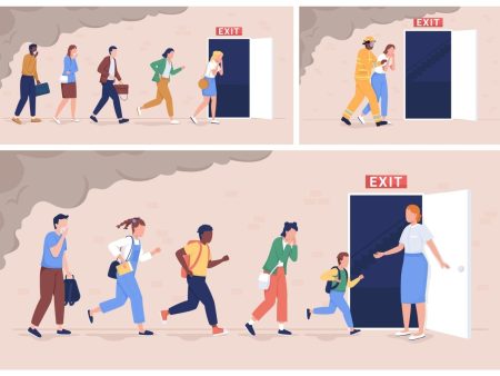 Evacuation from building color vector illustrations set For Cheap