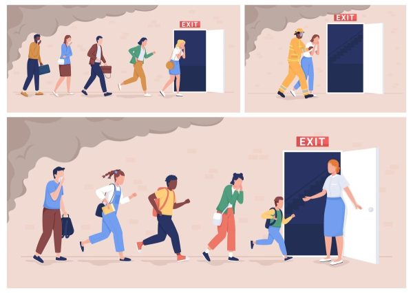 Evacuation from building color vector illustrations set For Cheap