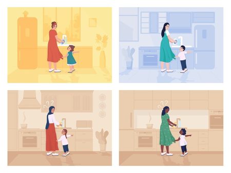 Child distracts mother flat color vector illustration set Online Hot Sale