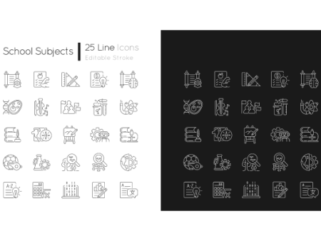 School subjects linear icons set for dark and light mode. Editable Stroke Hot on Sale