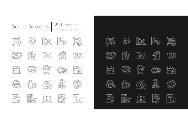 School subjects linear icons set for dark and light mode. Editable Stroke Hot on Sale