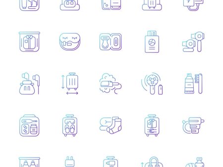 Travel size objects gradient linear vector icons set Discount