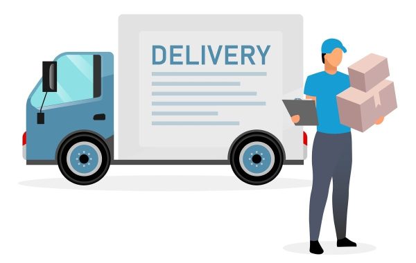 Delivery service flat vector illustrations set Online