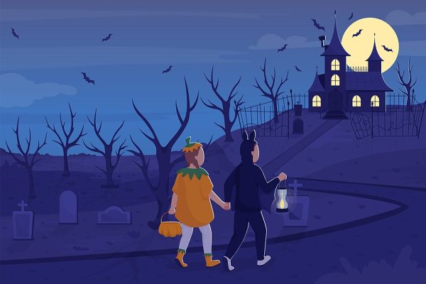 Halloween night celebration flat color vector illustration set Discount