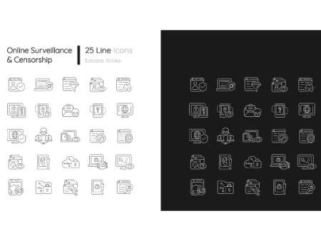 Online surveillance and censorship linear icons set for dark and light mode. Editable Stroke For Cheap