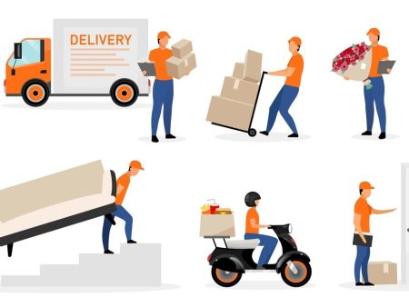 Delivery service workers flat vector illustrations set For Discount