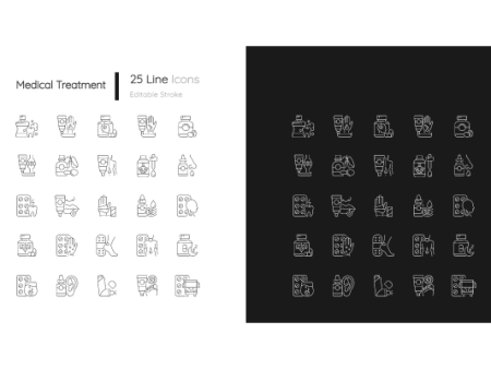 Medical treatment linear icons set for dark and light mode Fashion