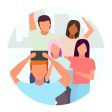 Friends pastime together flat concept icons set Supply