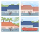 Flooding in urban areas flat color vector illustrations set Discount