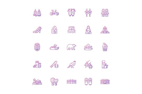 Taiwan gradient linear vector icons set Fashion