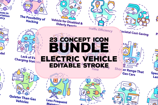 Electric Vehicle Icons Bundle Hot on Sale