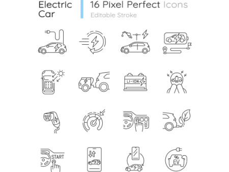 Electric Car Linear Icons Set For Sale