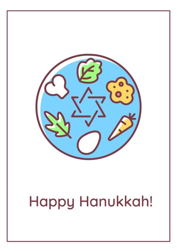 Jewish festival celebration greeting cards with color icon element set Online