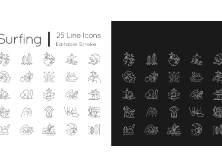 Surfing linear icons set for dark and light mode Discount