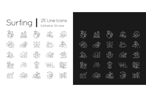 Surfing linear icons set for dark and light mode Discount