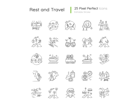 Tourism pixel perfect linear icons set For Sale