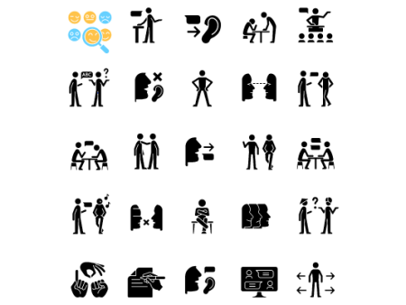 Communication channel black glyph icons set on white space Supply