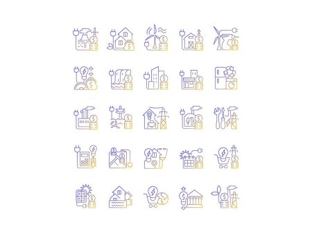 Energy purchase linear icons set Online now