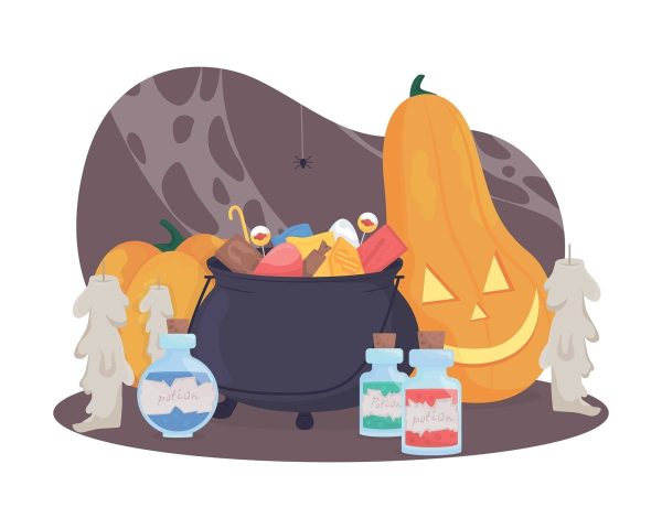 Halloween witch decor 2D vector isolated illustration set Online Hot Sale