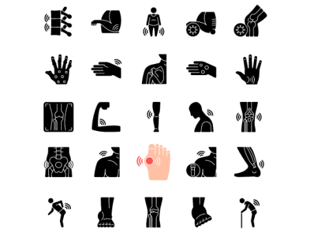 Joints pain black glyph icons set on white space Fashion