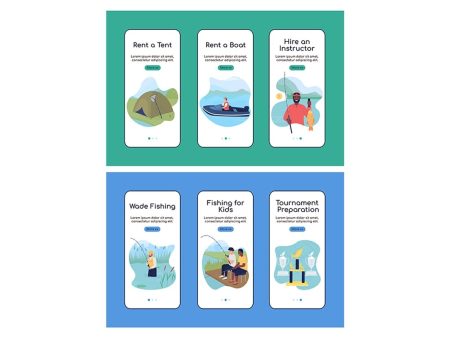 Camping trip with fishing onboarding mobile app screen vector templates Online Hot Sale