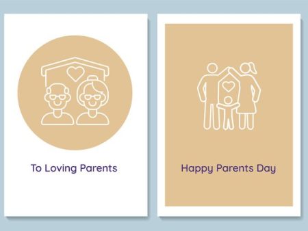 Celebrating parents day with family postcards with linear glyph icon set Fashion