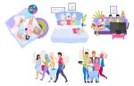 Group of people, friends flat vector illustrations set Supply