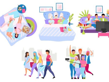 Group of people, friends flat vector illustrations set Supply