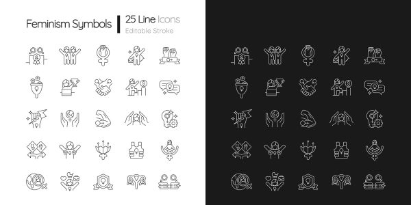 Feminism symbols linear icons set for dark and light mode Cheap