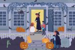 Halloween night celebration flat color vector illustration set Discount