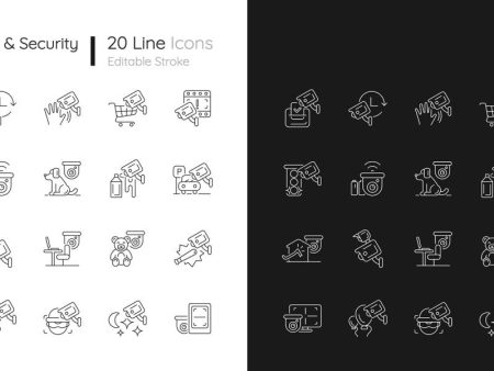 Surveillance and security systems linear icons set for dark and light mode Online now