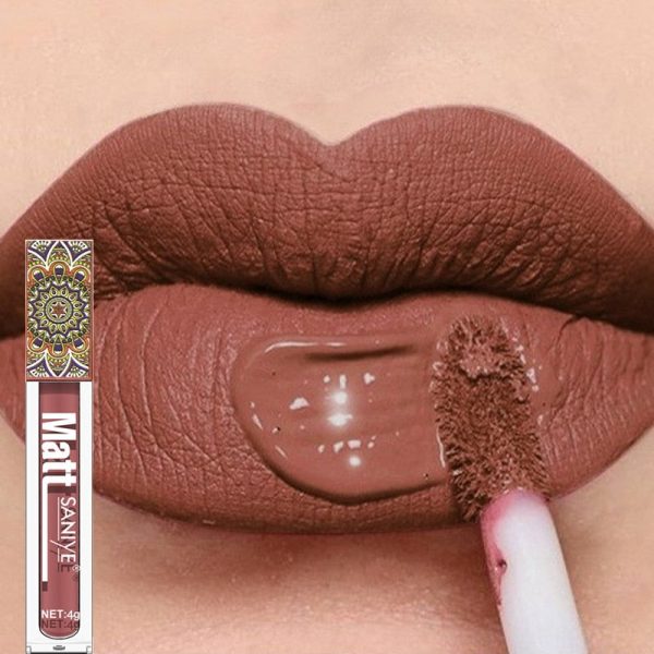 Waterproof Matte Nude Lip Gloss Brown Nude Pigment Dark Red Long Lasting Velvet Liquid Lipstick Women Makeup Lip Glaze 1PCS For Discount