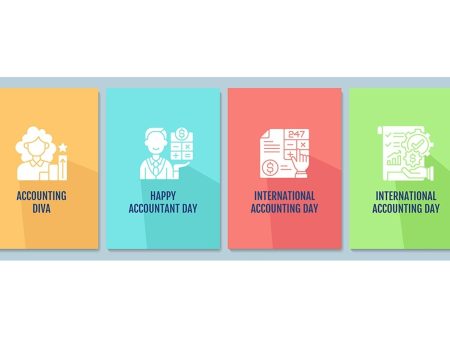 Celebrate accounting day greeting cards with glyph icon element set Online now