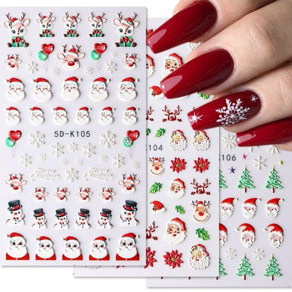 1 Sheet Embossed Snowflakes 5D Nail Stickers Decal Winter Christmas Nail Art Decoration Manicure Butterfly Nail Stickers Design Discount