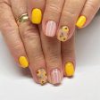 Yellow Press on Nails Short Square Fake Nails Yellow False Nails Vintage Oil Painting with Sunflower Design Stick on Nails Glossy Cute Acrylic Artificial Line Glue on Nails for Women Manicure24pcs Online