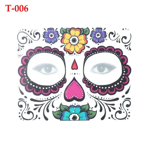 Waterproof Facial Makeup Sticker Special Face tattoo Day Of The Dead Skull Face Dress Up Halloween Temporary Tattoo Stickers For Discount