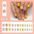 Yellow Press on Nails Short Square Fake Nails Yellow False Nails Vintage Oil Painting with Sunflower Design Stick on Nails Glossy Cute Acrylic Artificial Line Glue on Nails for Women Manicure24pcs Online