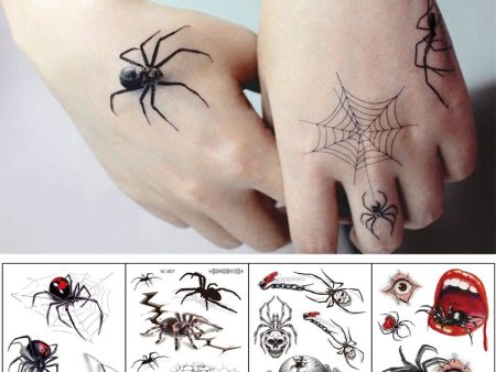 12 Kinds Big 3D Spider Tattoo Waterproof Halloween Temporary Body Art Sticker Disposable Make Up Scary tatouage temporaire Cheap