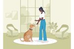 Adopting pets flat color vector illustrations Discount