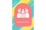 Birthday traditions greeting cards with glyph icon element set For Sale