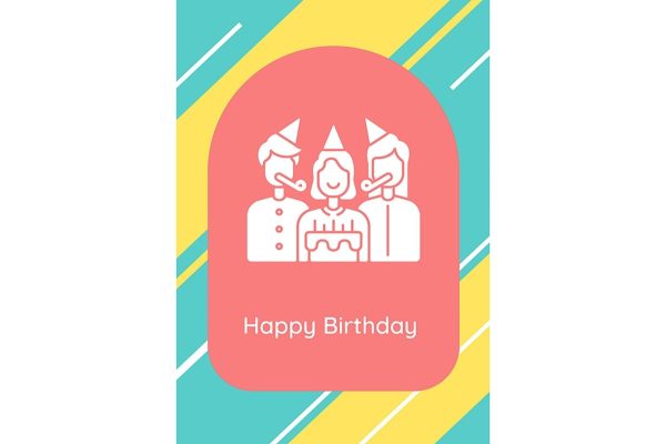 Birthday traditions greeting cards with glyph icon element set For Sale