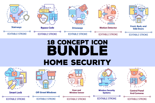 Home security concept icons bundle For Discount