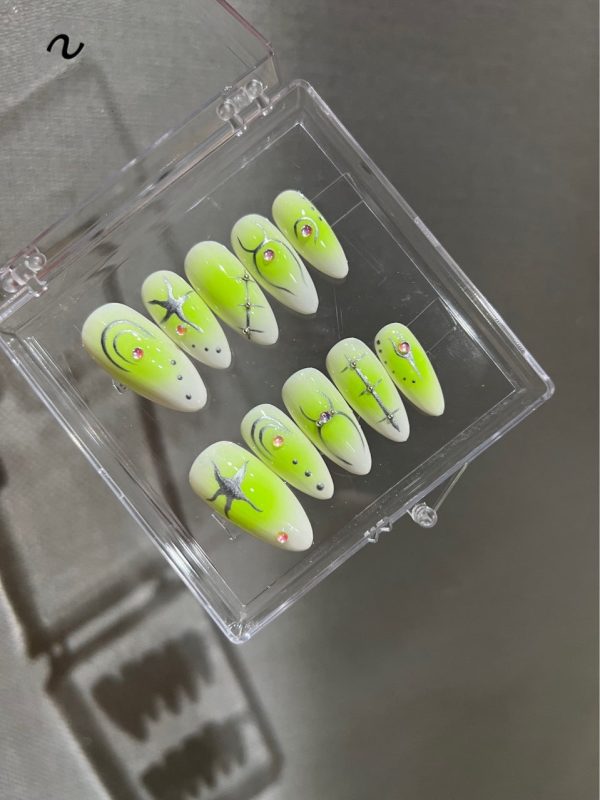 YELLOW GLAZ-TEN PIECES OF HANDCRAFTED PRESS ON NAIL Supply