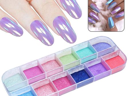 12 Grid Aurora Mermaid Unicorn Pearl Shimmer Mirror AB Chrome Effect Nail Powder Fashion